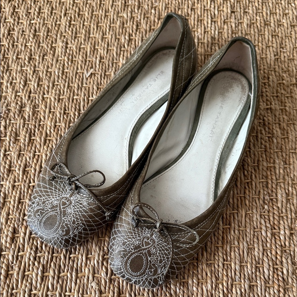 Elie Tahari Olive Embroidered Flats